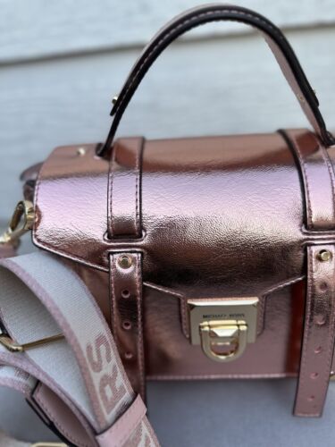 MICHAEL KORS MANHATTAN MEDIUM SATCHEL CROSSBODY SHOULDER BAG $598 Metalic Rose - Picture 2 of 12