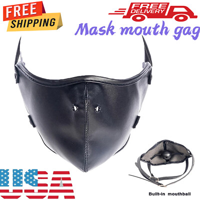 Mask with Mouth Gag Bondage Slave Breathable Ball Pu Leather Harness Restraint 