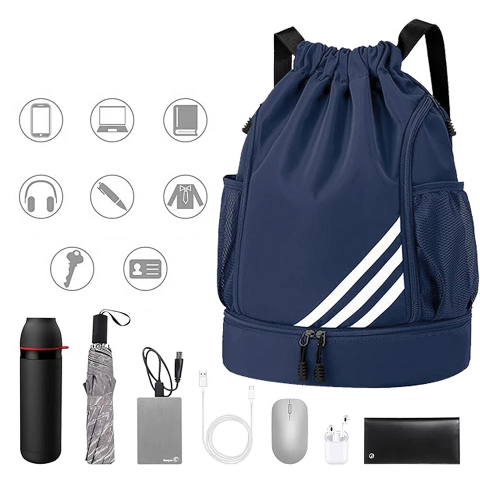 Blau Basketball-Rucksack Kordelzugbeutel wasserdicht Doppelreißverschluss leicht - Bild 3 von 4
