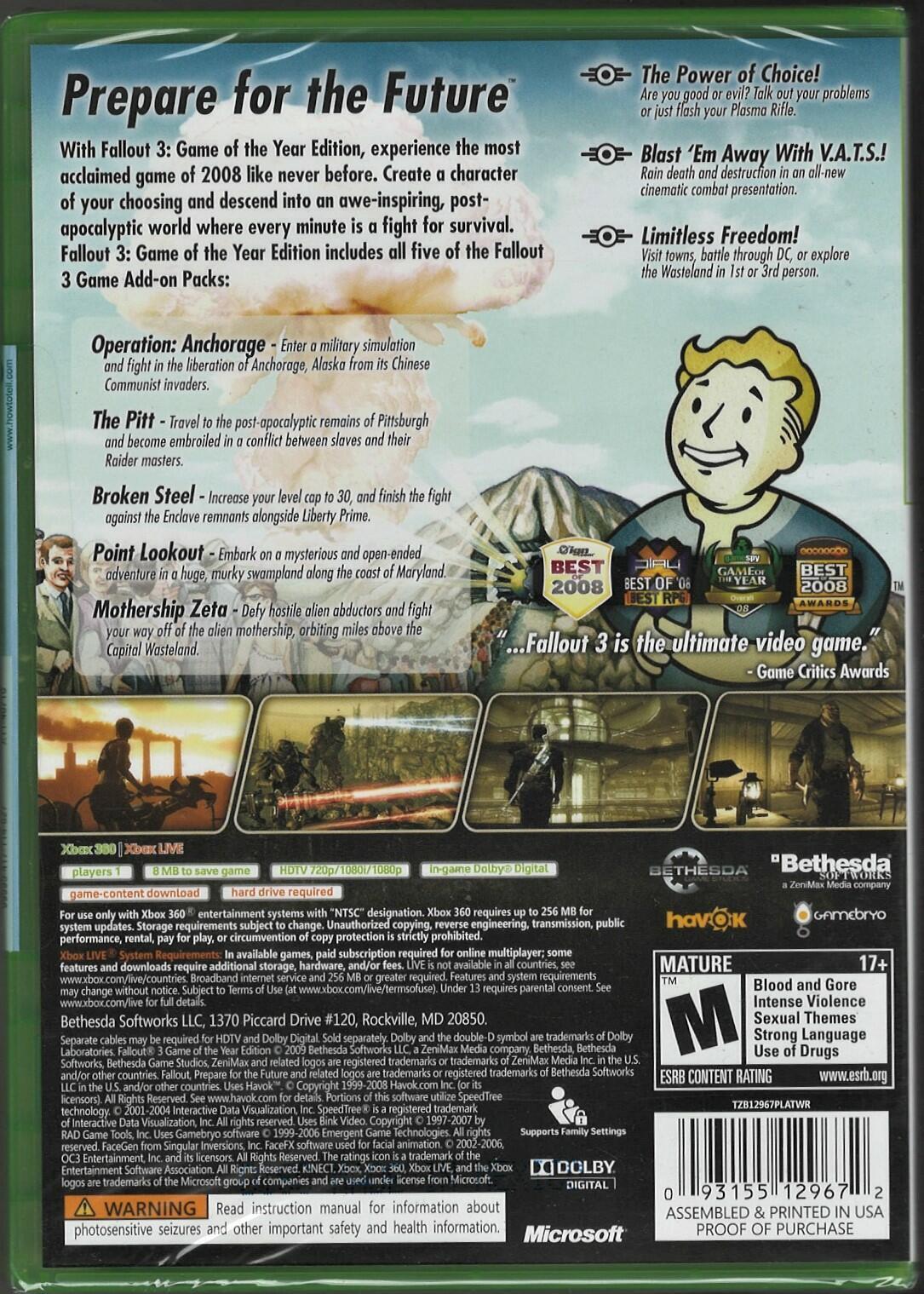 Jogo Fallout 3 Game Of The Year Edition Xbox 360 Física Pal