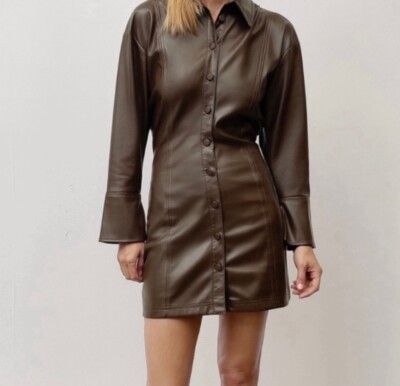 Zara Buttoned Down Brown Faux Leather dress size XS | eBay Zara Buttoned Down Brown Faux Leather dress size XS | eBay