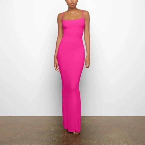 SKIMS Soft Lounge Long Ribbed Slip Dress Hot Pink AP-DRS