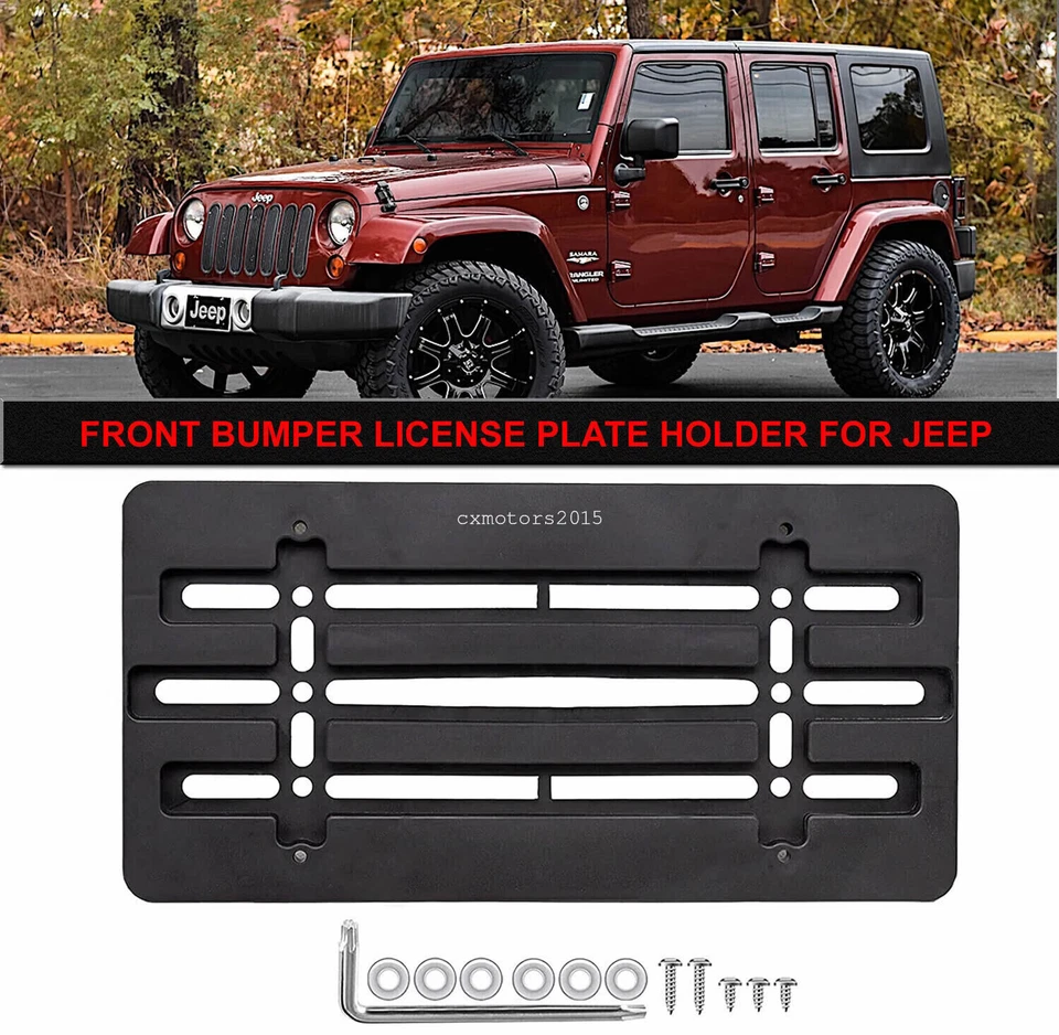 License Plate Holder Bracket Kit For Jeep Wrangler Cherokee Compass Front Bumper Foto 2 de 4