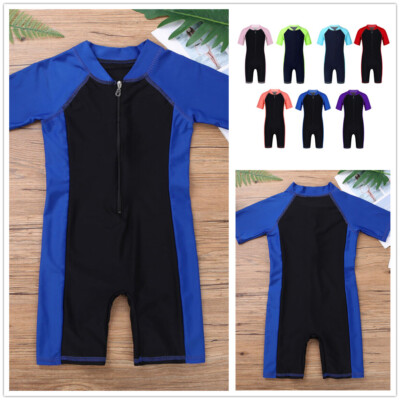 Toddler Boys One-Piece Rash Guard Swimsuit With Zipper - Short Sleeve UPF Sun Protection, Quick-Dry Fabric