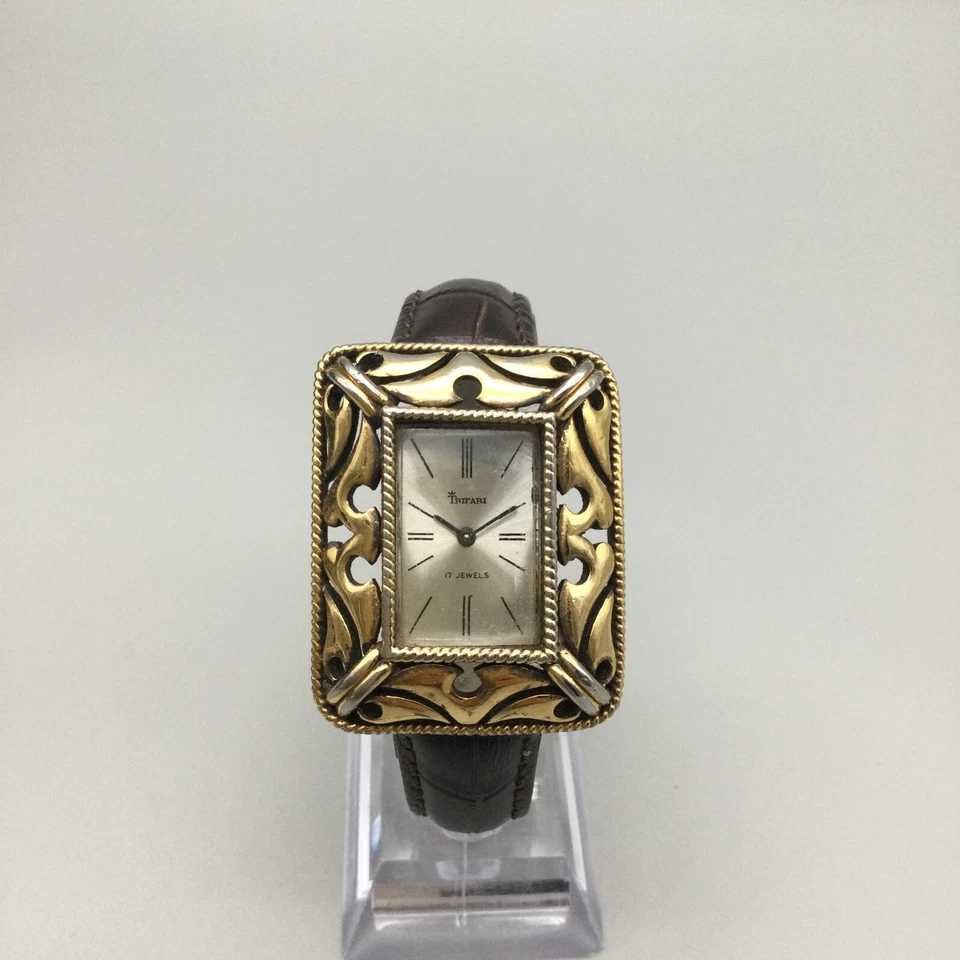 Reloj De Colección Crown Trifari Mujer 32mm Tono Dorado 17 Joyas Correa Cuero Cuerda Manual Foto 2 de 4