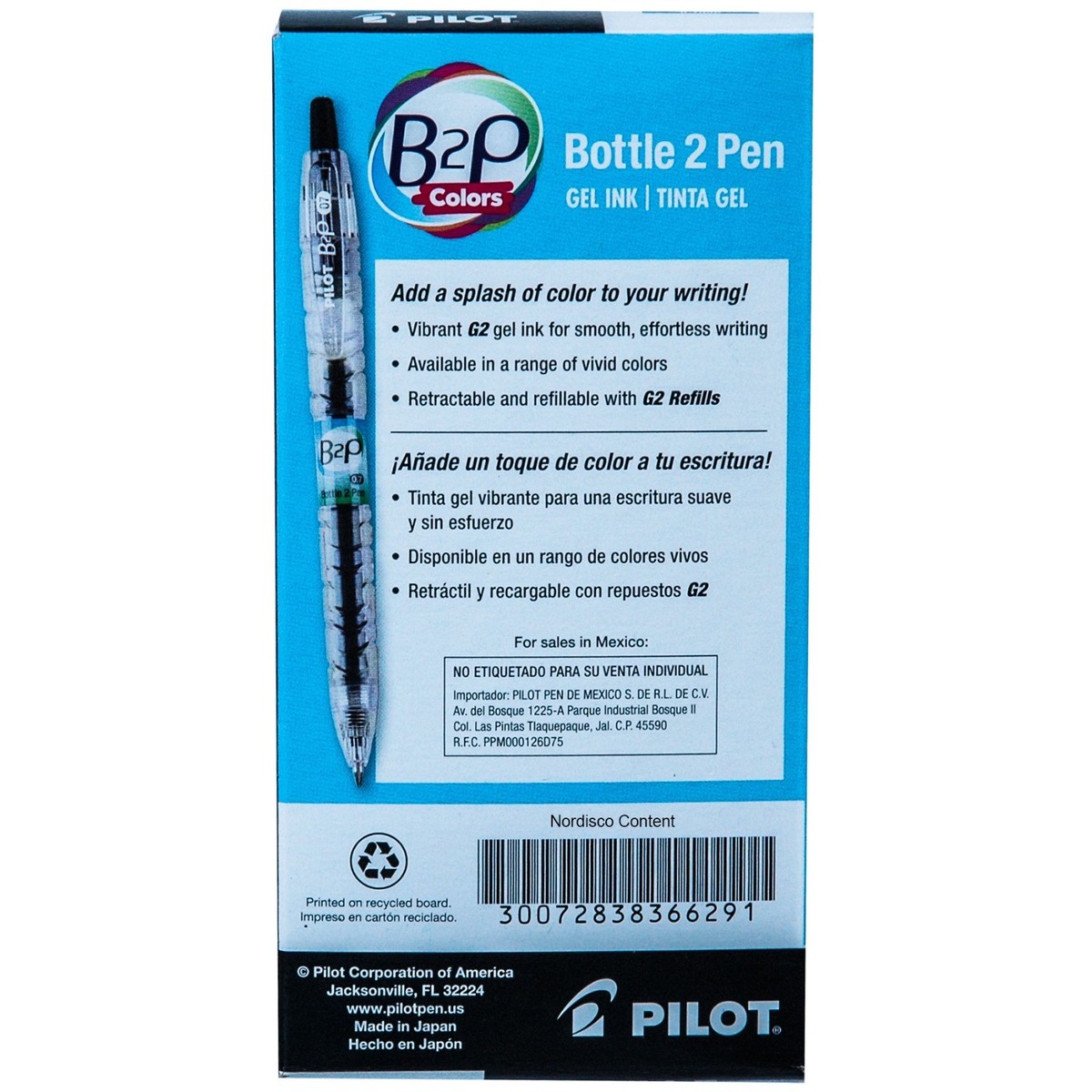 Pilot B2P Pen 36629, Bottle 2 Pen, Black Gel Ink, 0.7 Fine
