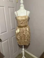 Lucy Paris Tan Lace Mini Cocktail Dress