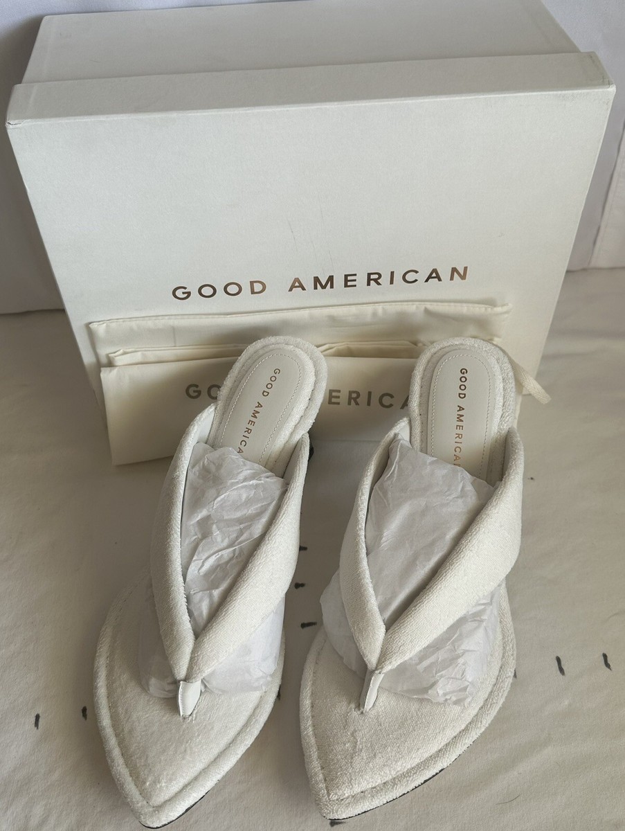 Good American Terry Wedge Heels Size 11 White NIB GA077T-X Thong
