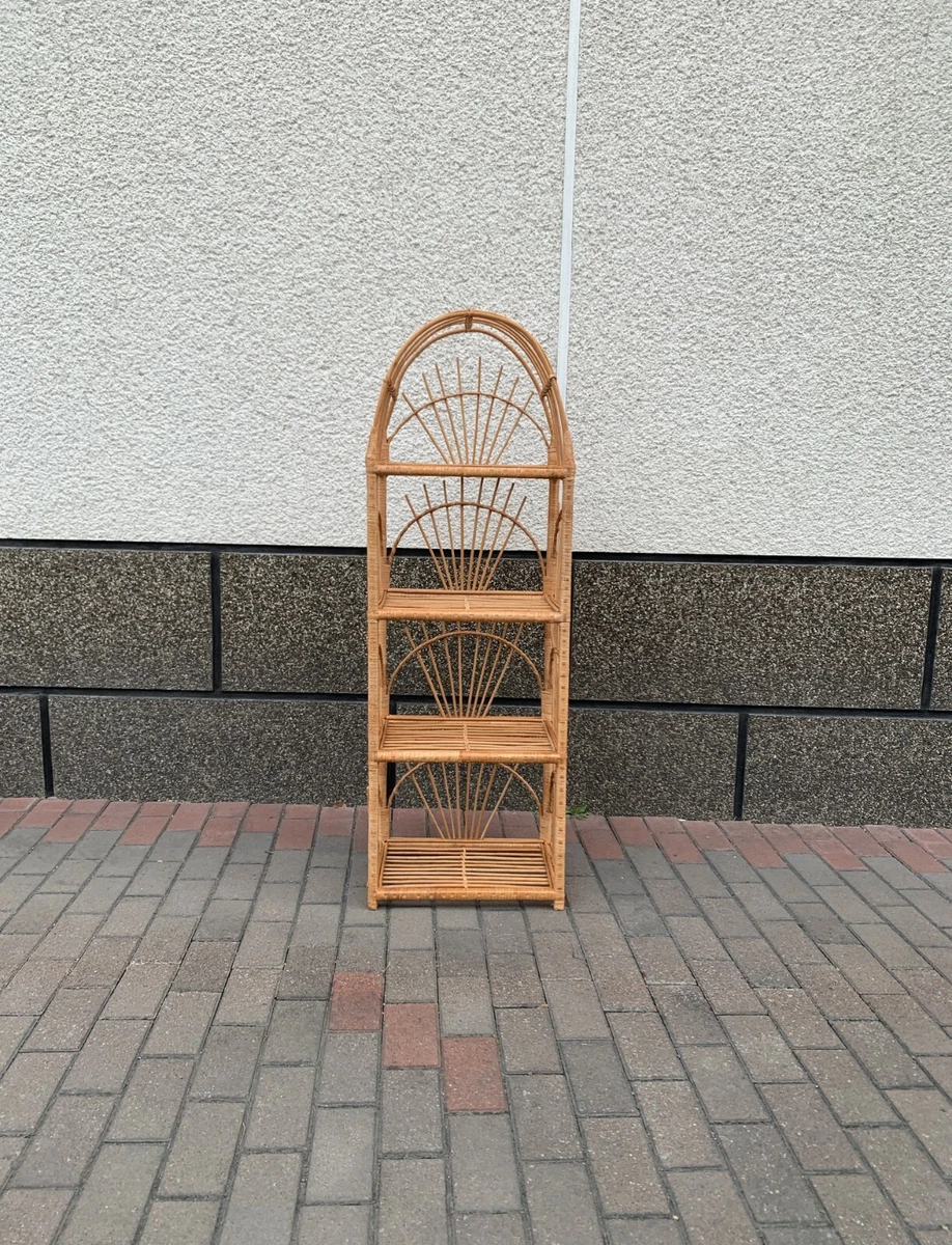 arched wicker etagere shelf rattan bookcase patio furniture