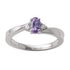 Sterling Silver Oval Gemstone Diamond Birthstone Rings