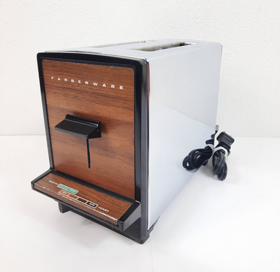 Vintage Retro Farberware Kiddie Model 292 Chrome & Wood Grain Toaster, Tested
