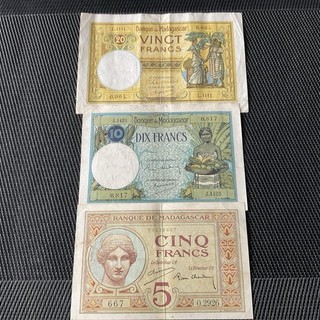 MADAGASCAR: 5 10 et 20 Francs 1937 Pick 35/36/37 TTB/VF 🔥