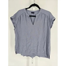 Splendid Womens Sz L Short Sleeve Linen Blend Blouse Shirt Light Purple Loose