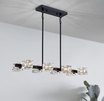 XINGQI Modern Glass Chandeliers for Dining Room Rectangular Black 8-Light Linear