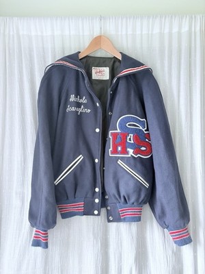 Vintage 90s Varsity Jacket Navy Red Wool 