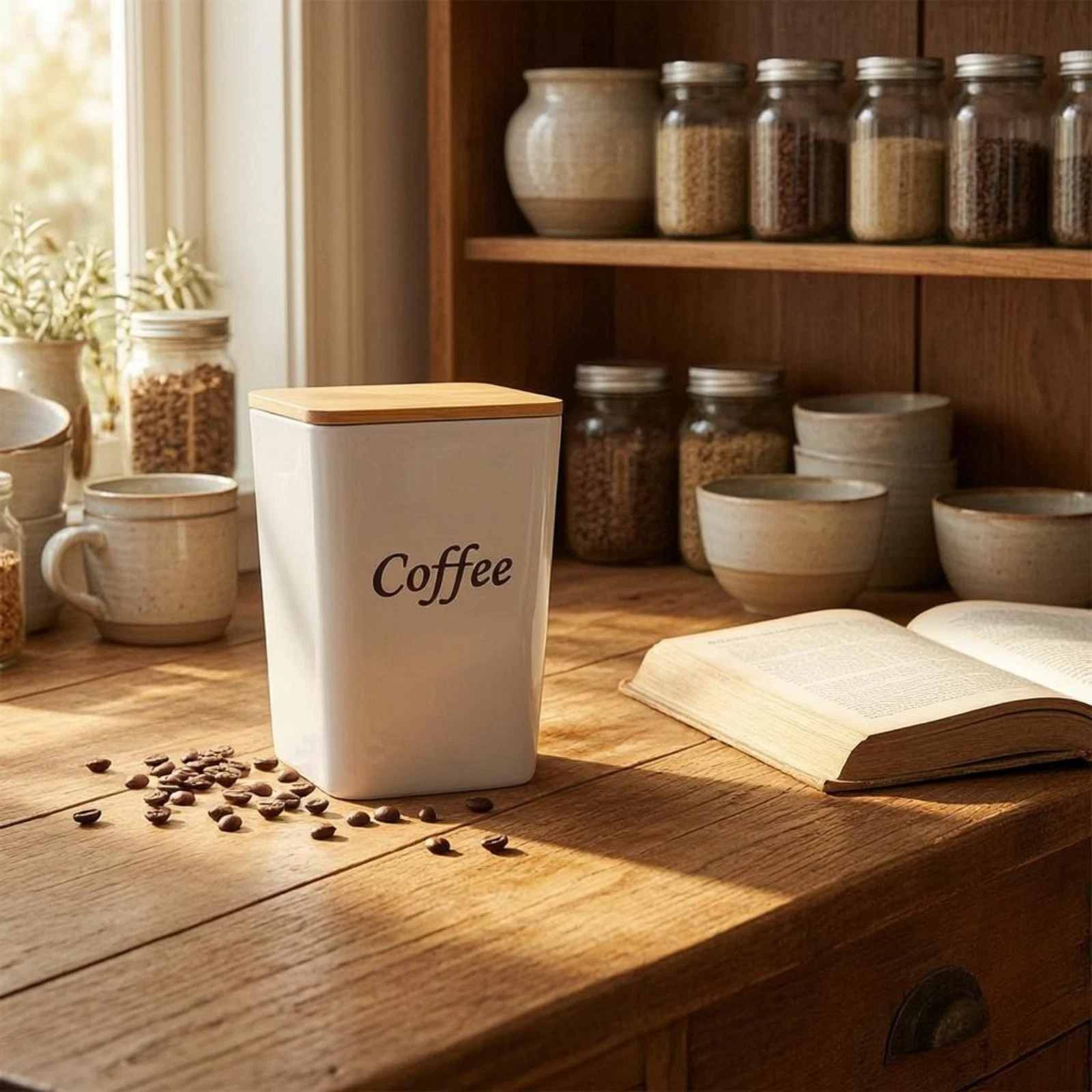 3 Pieces Kitchen Canister Set Rectangular Coffee Tin Rounded Corners