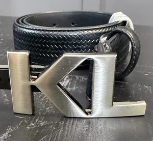 Karl Lagerfeld Ceinture texturée en cuir véritable noir NWT