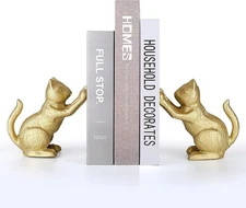  Lucky Cat Decorative Bookend, Heavy Duty Cast Iron, Vintage Shelf