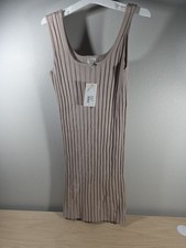 A New Day Women's Solid Tan Ribbed Sleeveless Dress Size Large