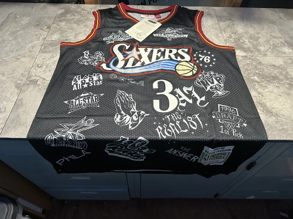 Camiseta deportiva Allen Iverson The Answer Philadelphia 76ers Sixers negra 2XL para hombre nueva con etiquetas Foto 3 de 3