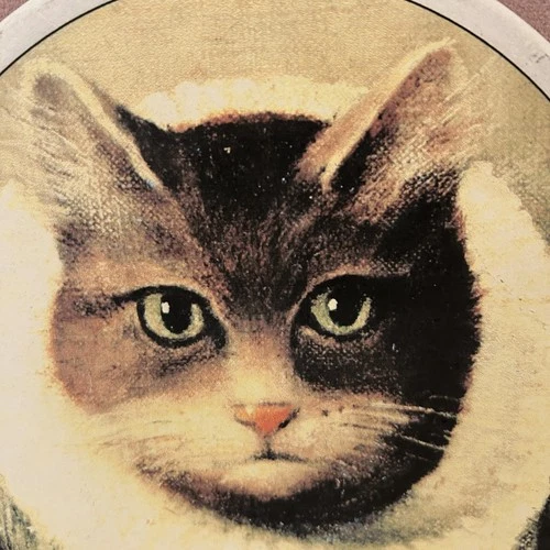 Vintage RARE - CAT IN A RUFF TRIVET Barlow Designs Art Stone- 7" Round- Used image 2