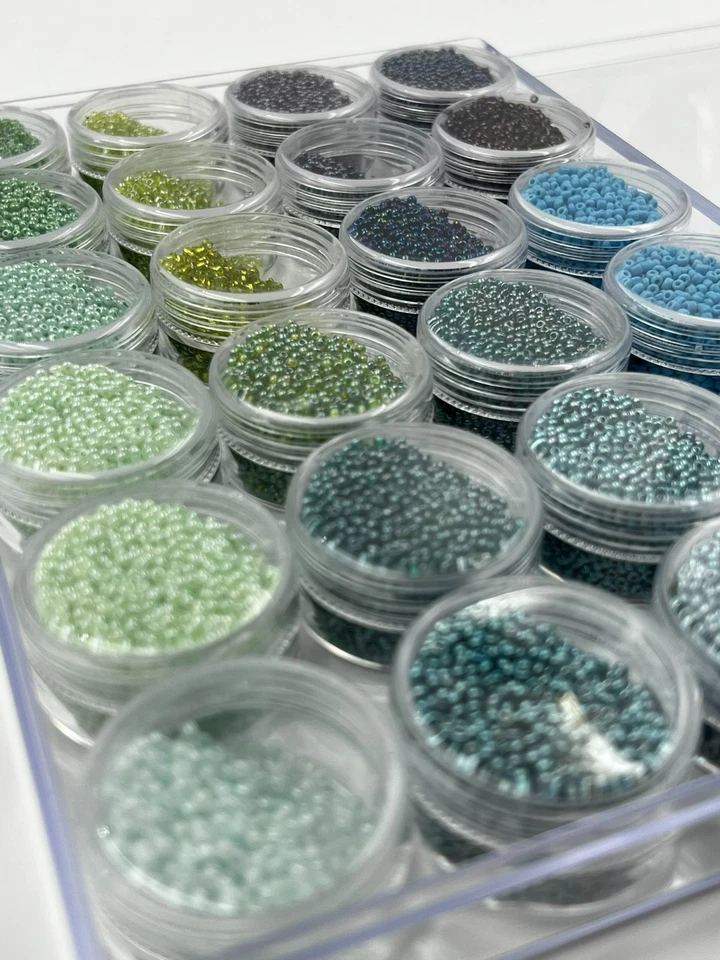 24 Glass Seed Bead Green/Blue/Purple Set with Organizer - Image 3 of 3