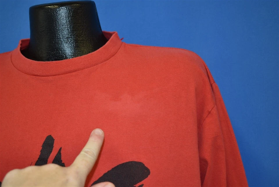 老式 80 年代 ADIDAS TREFOIL 标志红色黑色长袖 LS 美国制造 T 恤 XL — 第 3/4 张图片