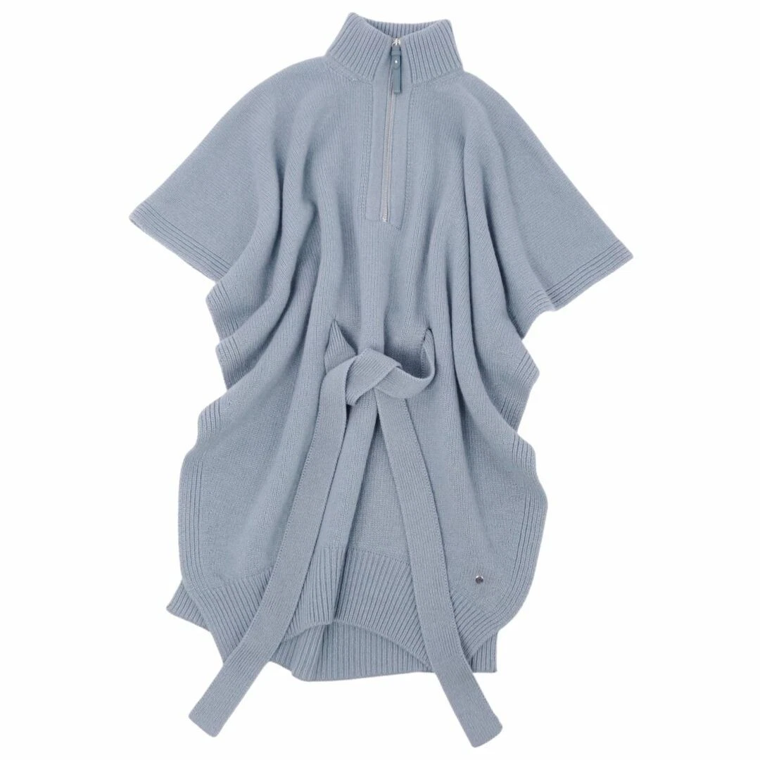 HERMÈS Hermes 22AW maglia poncho mantella cashmere serie mezza zip cintura capospalla usato0