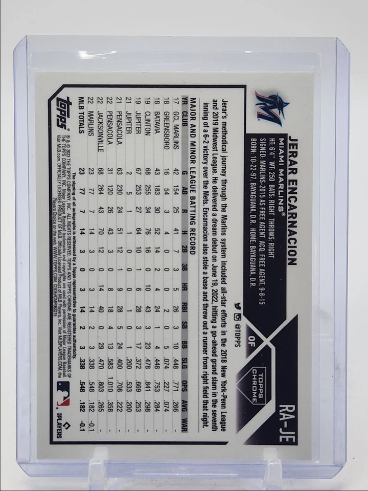 JERAR ENCARNACION 2023 TOPPS CHROME ROOKIE AUTOGRAPH A RC AUTO Q4408 - Image 2 of 2