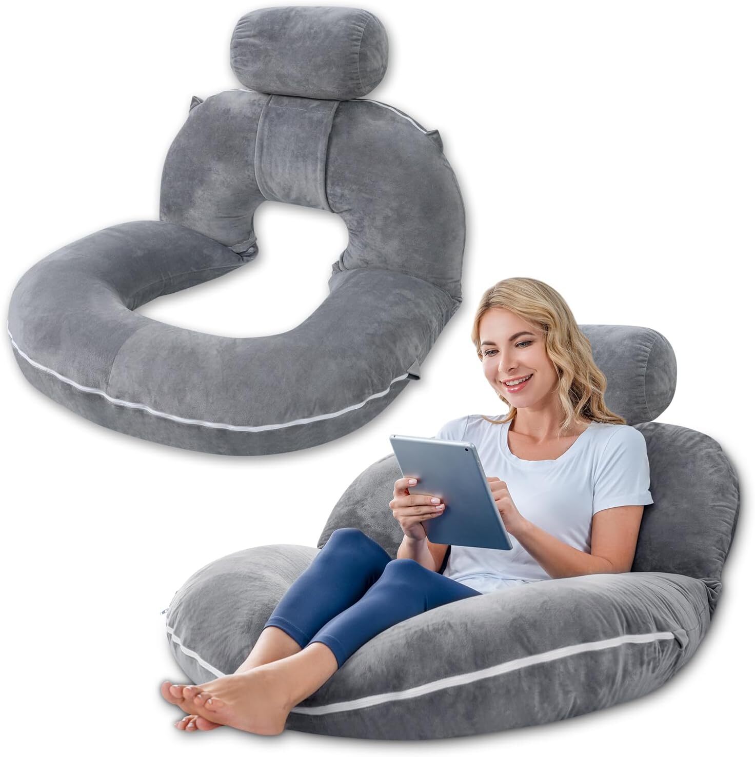 INSEN Reading Pillow, a backrest pillow for reading, nursing and relaxing in bed-image