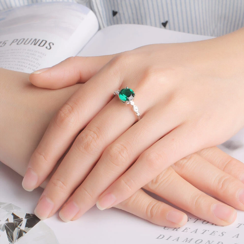 Birthstone or Engagement Ring for Women Simulated Emerald Sterling Silver Gin... - Image 4 of 4