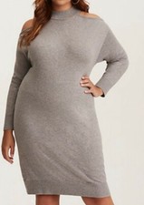 Torrid Womens Dress Sz 00 Gray Knit High Neck Cold Shoulder Sweater Dress NWOT