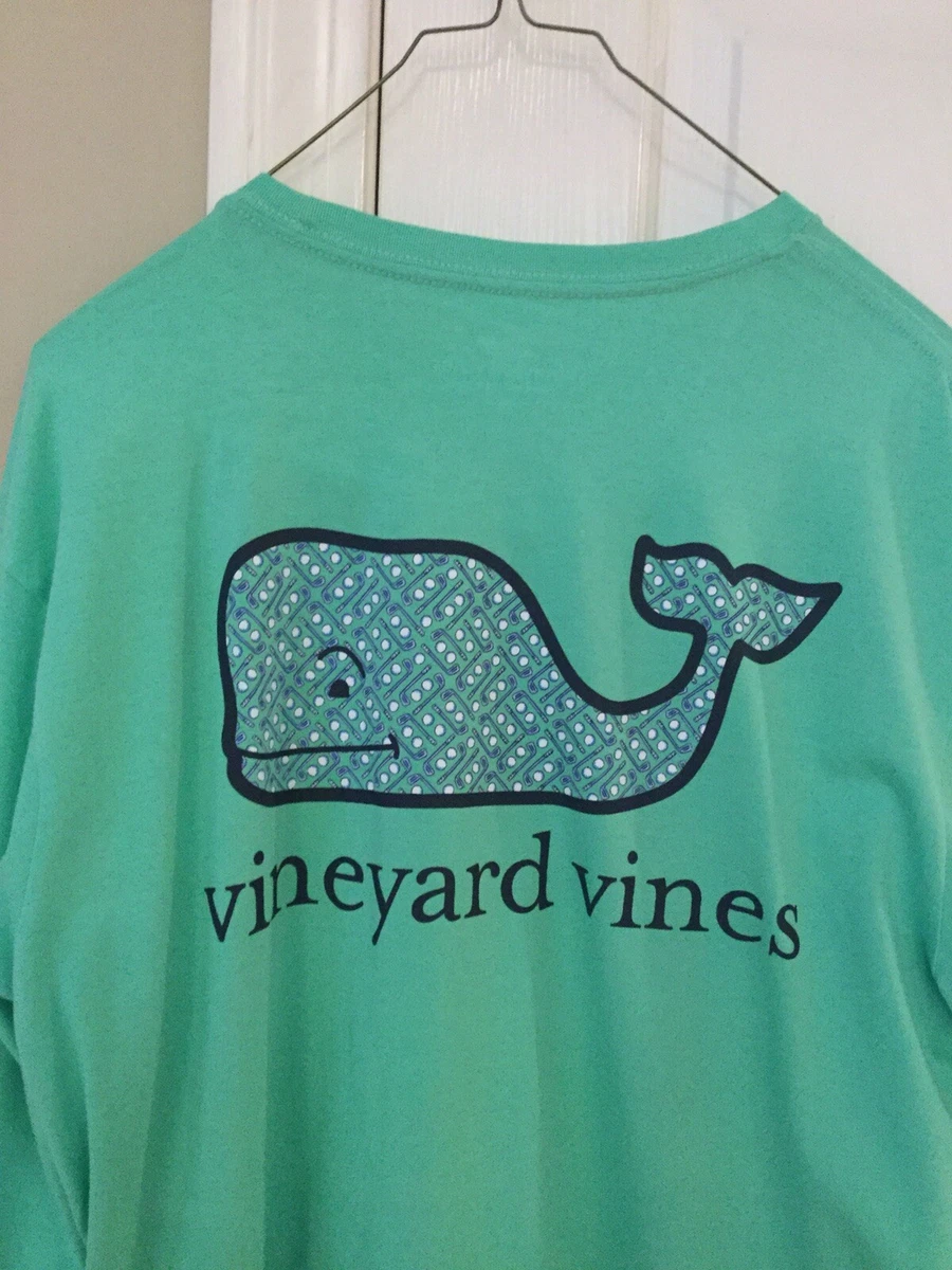 Vineyard Vines Men's Golf Print Whale Fill Pocket L/S T-Shirt Green Large  NWT