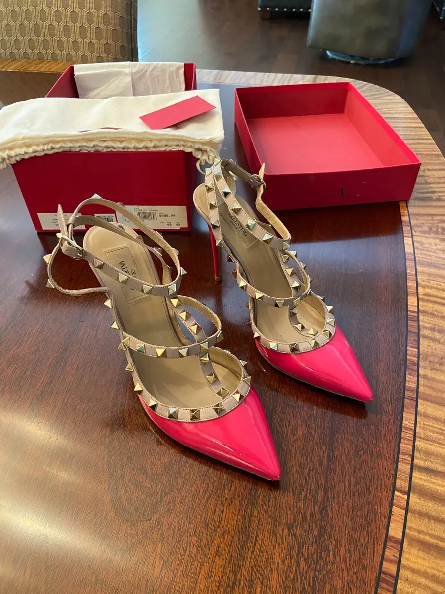 Valentino Rockstud Fuchsia Hot Pink Nude Shoes Sz 40 eBay