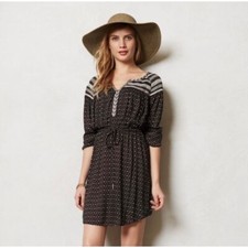 $138 Anthropologie Holding Horses S Mojave Smocked Peasant Mini Dress Black