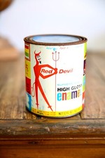 Vintage Red Devil High Gloss Enamel Paint Can Empire Blue 1 quart metal