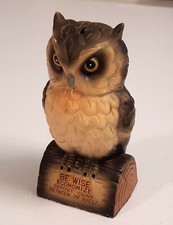 Vintage Ceramic Owl Bank Be Wise Economize Deposit Coins Between My Eyes 7 inch