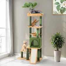 67" Cat Tree Tropical Tower Condo Kitty House for 33 lbs Size w/ Scratching Post