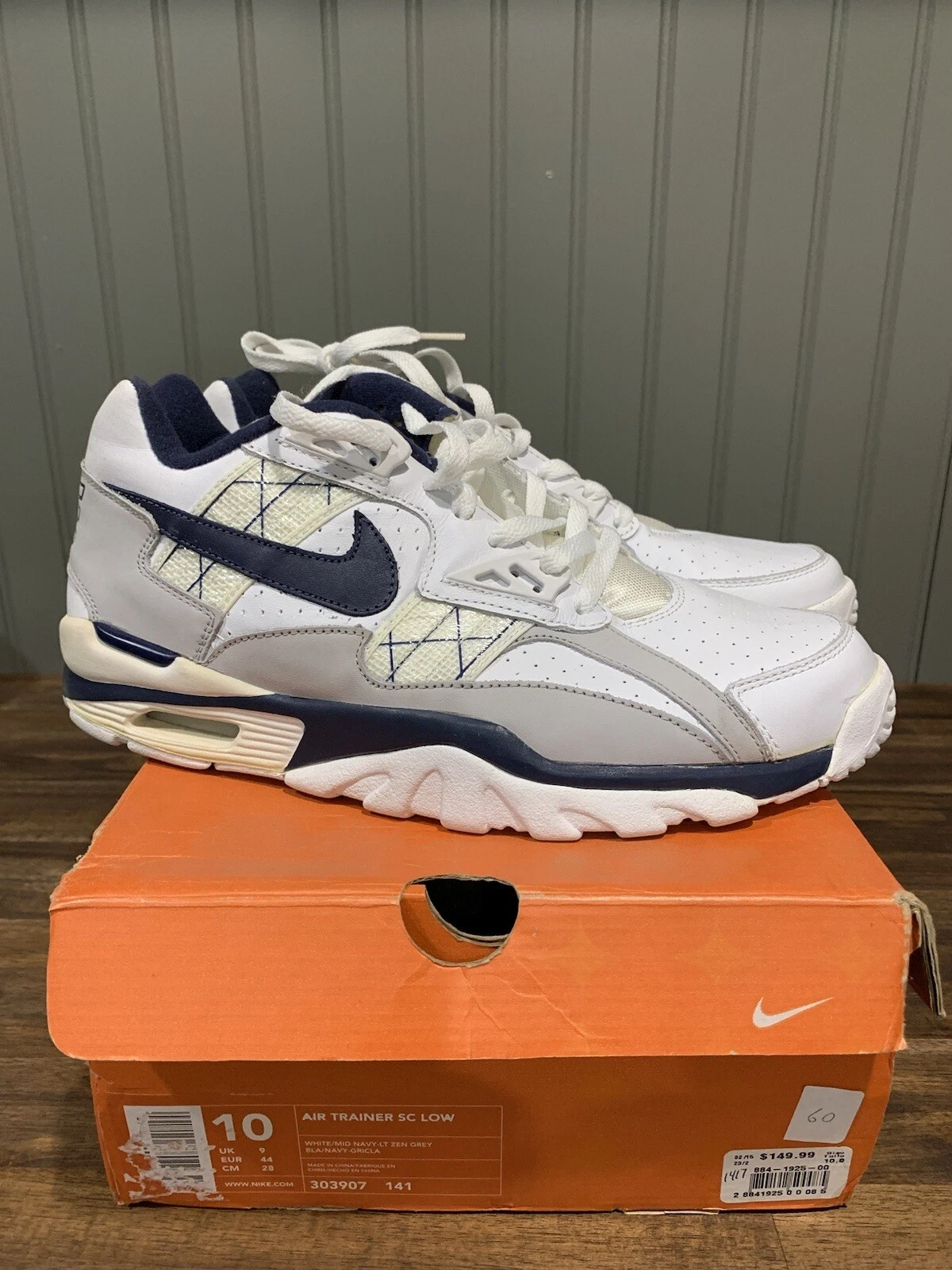 DS 2001 Nike Air Trainer SC blanc bas gris marine taille 10 303907 141 Supreme Max