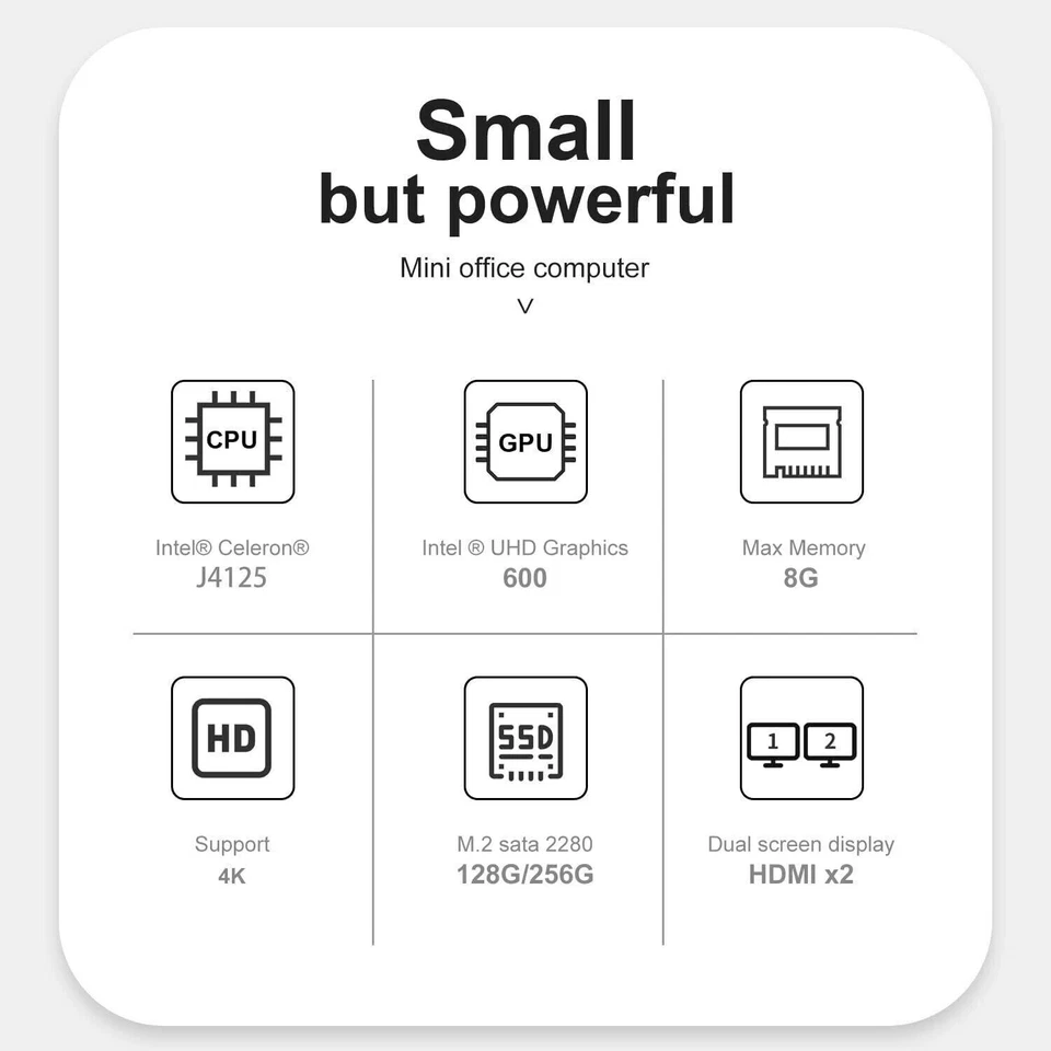 GK MINI Desktop Computer Windows 10, 8GB RAM/128G SSD Celeron J4125 2.7GHz WiFi - Image 3 of 4