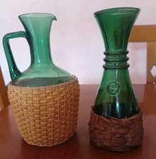 BROCCA E DECANTER Vetro Verde Rattan
