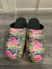 BJORK Womens Black Floral Open Back Clog Shoes Size 37/38 Pre-owned