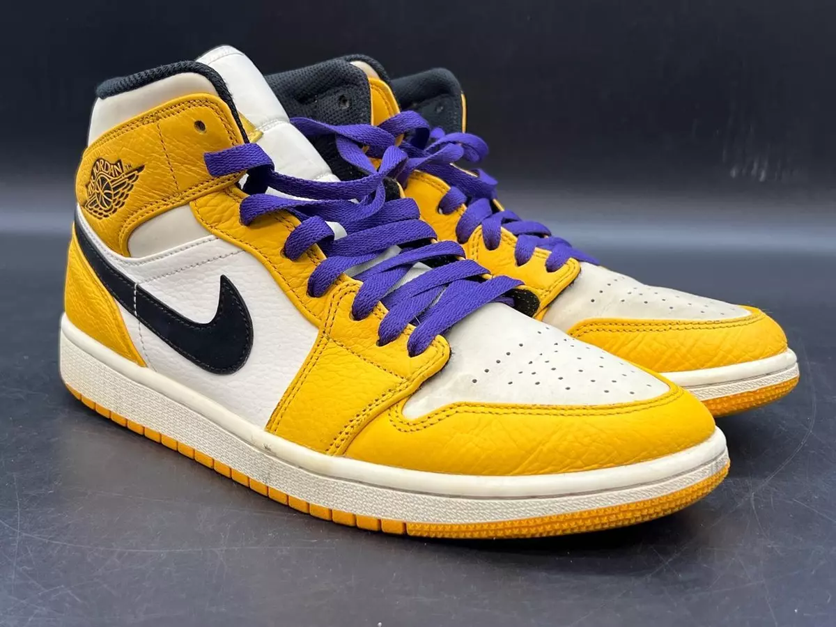 Air Jordan 1 Mid SE Lakers 852542-700 Men's Size 9 Kobe Yellow Purple Sneakers