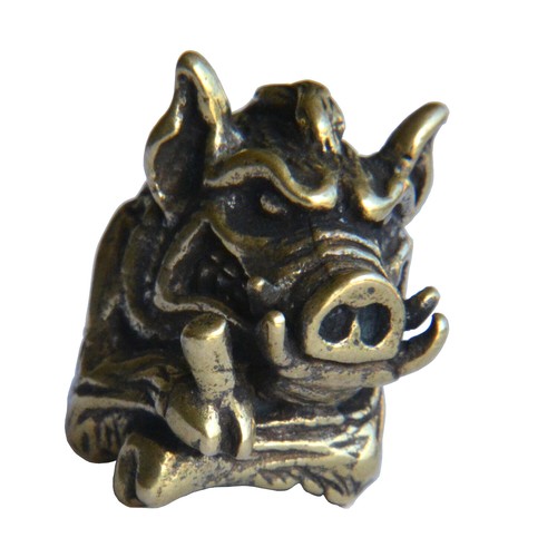 Solid Brass Wild Boar Bead Paracord Leather Knife Lanyard Bead metal pendant - Picture 2 of 7