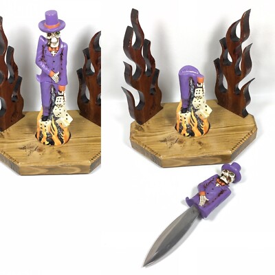 Knife in Sheath Decoration SKELETON VooDoo Dice Gambler Fire Flames FOLK ART