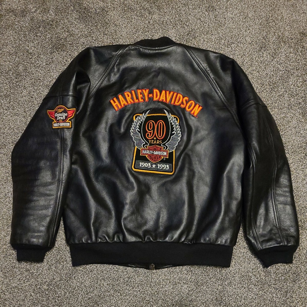 Harley Davidson Motorcycle Mens L Leather Jacket 90 Years