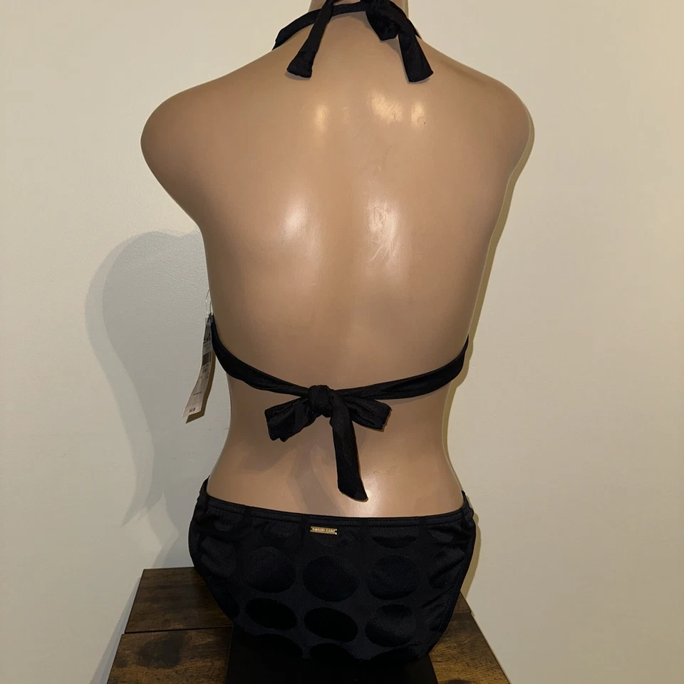 Radio Fiji 2 piezas Bikini Separado Negro Sobre Negro Lunares Halter Top/Hipster Nuevo con Etiquetas Foto 3 de 4