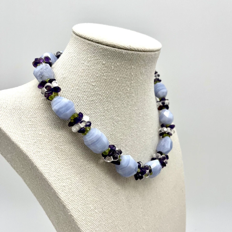 Collar de piedras preciosas Ross Simons encaje azul ágata amatista peridoto 925 cierre de palanca Foto 3 de 4