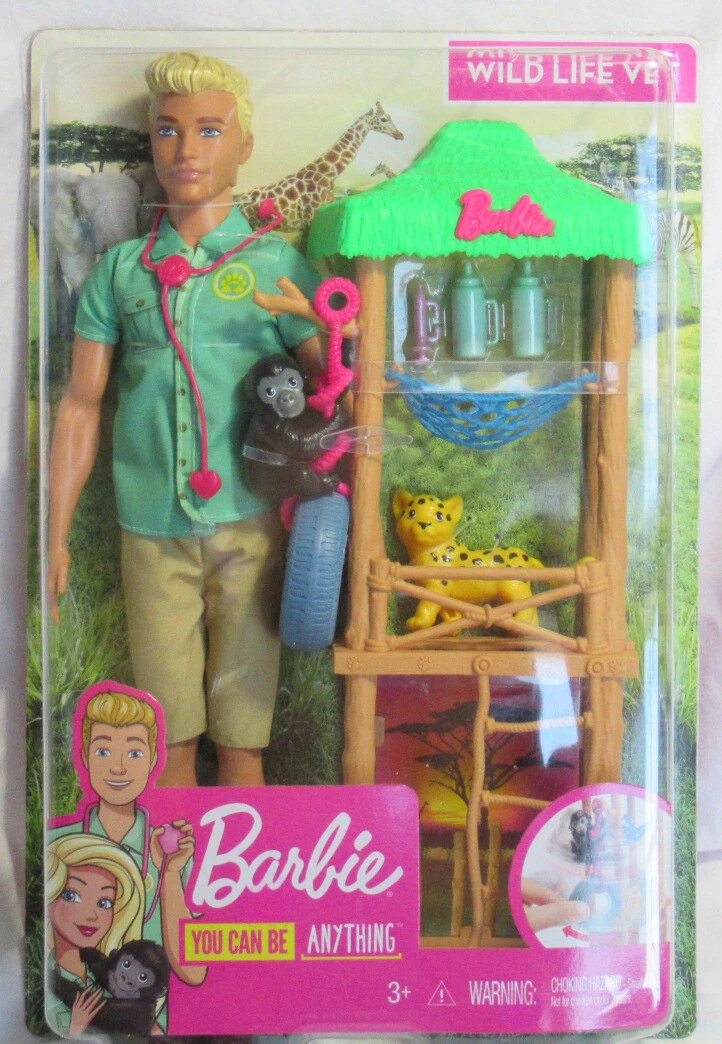 Barbie You Can be Anything Ken Doll WILD LIFE VET set 11 pieces cheetahs monkey