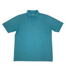 PGA Tour Golf Polo Shirt Men's Size M Ocean Blue Striped Short Sleeve Quick Dry